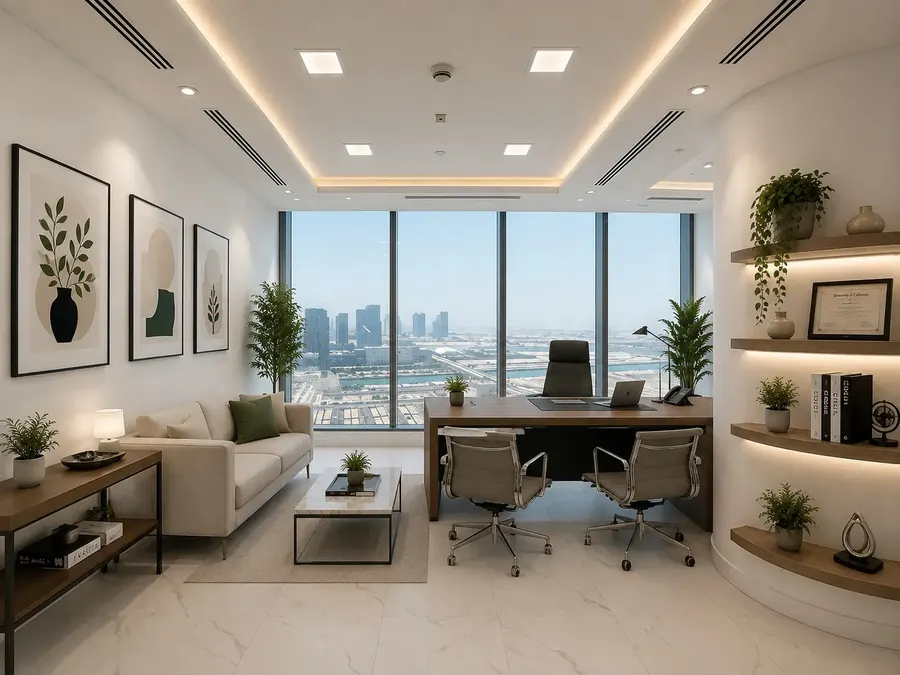 Furnished lockable private office inside the Aegis coworking space, ADGM Addax Tower